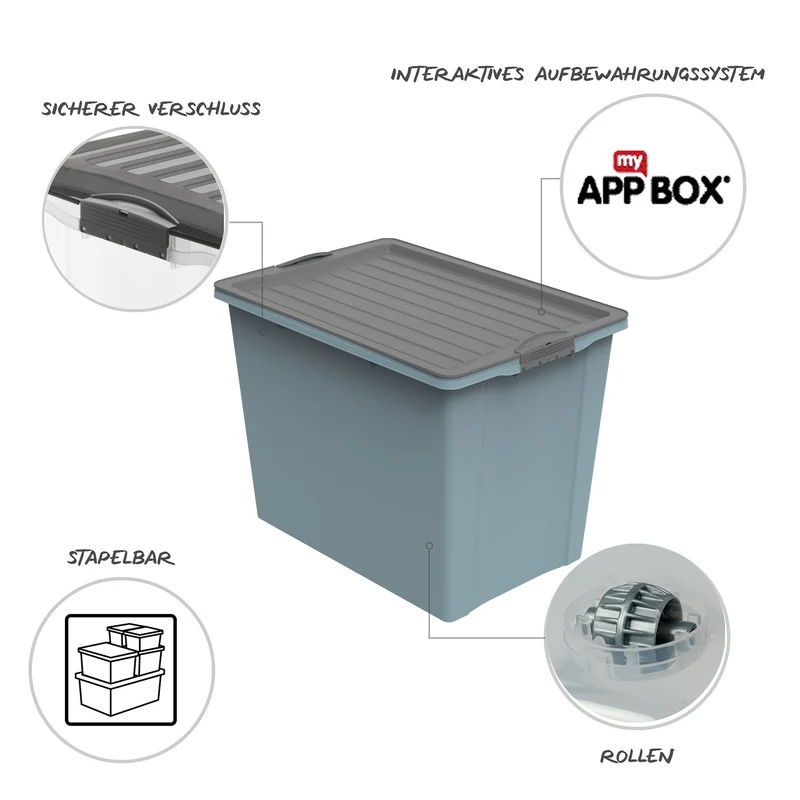 Stapelbox mit Rollen DIN A3, 70 l COMPACT ECO