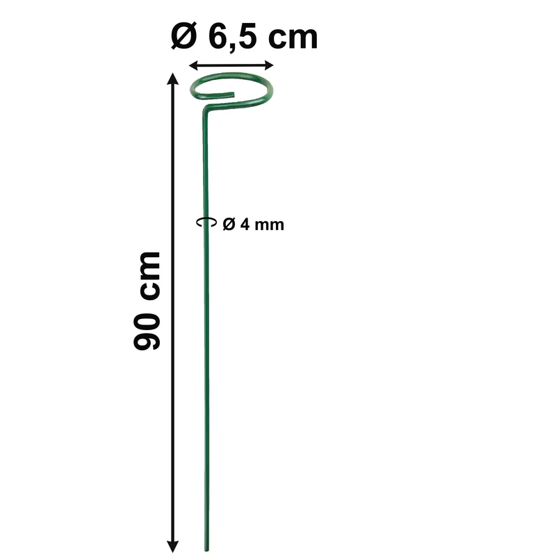 Pflanzenstütze mit Blumenring 90 cm hoch - Ring Ø6,5 cm - aus 4mm kunststoffummantelten Draht - Grün Single Stem - Metall - Blumenstütze Buschstütze - Staudenstütze - Blumenhalter Rankhilfe Pflanzenring Zimmerpflanzen