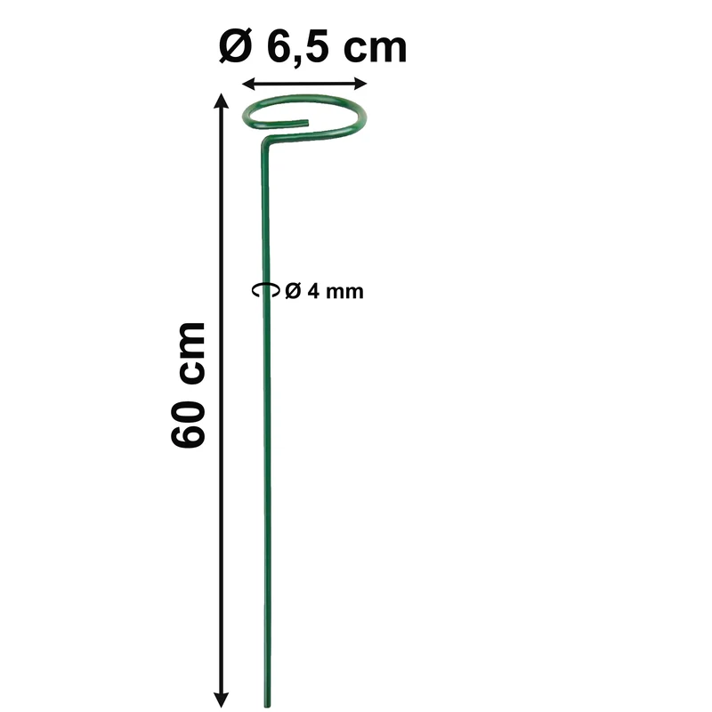 Pflanzenstütze mit Blumenring 60 cm hoch - Ring Ø6,5 cm - aus 4mm kunststoffummantelten Draht - Grün Single Stem - Metall - Blumenstütze Buschstütze - Staudenstütze - Blumenhalter Rankhilfe Pflanzenring Zimmerpflanzen