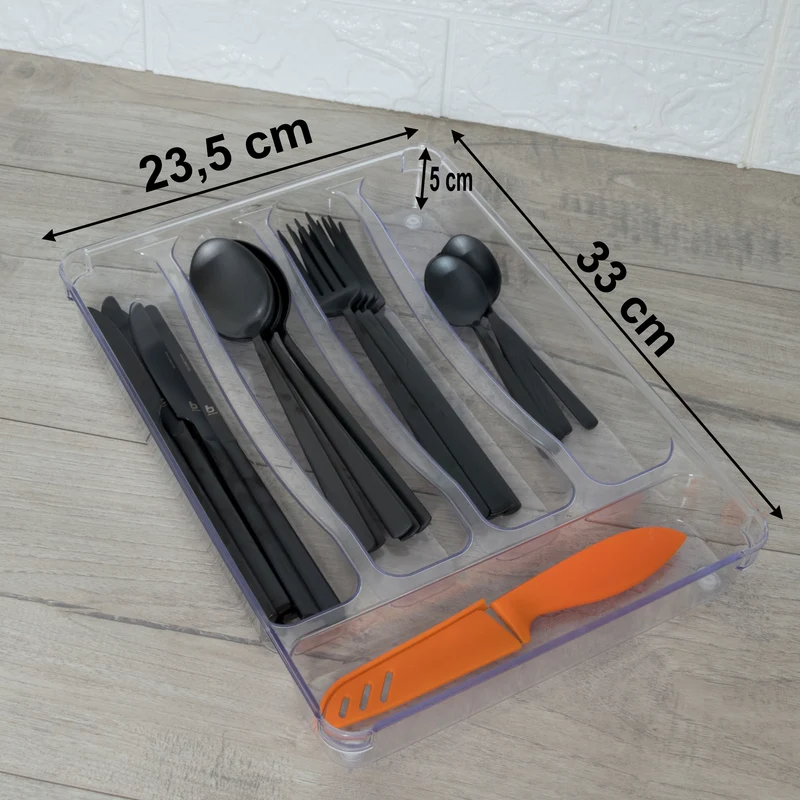 Transparenter Besteckkasten 33x23x5 cm mit 5 Fächern - Besteckeinsatz für Schubladen Organizer Schubladeneinsatz Besteckbox Box Besteckkorb Bestecksortierer