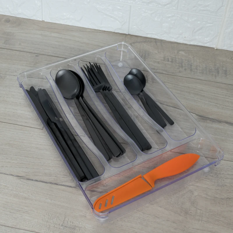 Transparenter Besteckkasten 33x23x5 cm mit 5 Fächern - Besteckeinsatz für Schubladen Organizer Schubladeneinsatz Besteckbox Box Besteckkorb Bestecksortierer