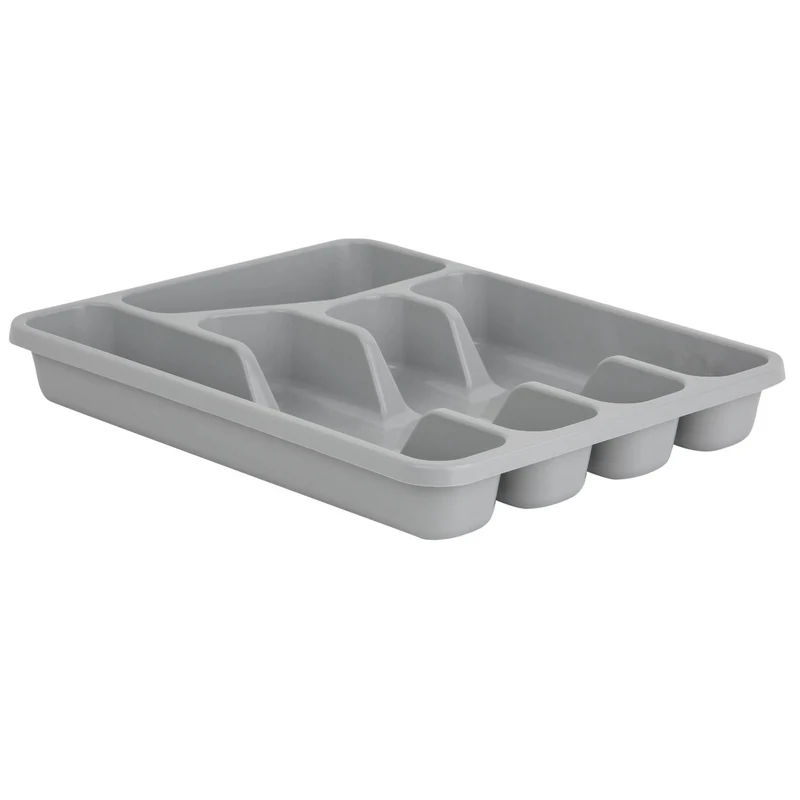 Besteckkasten 5 Fächer - grau - 33,5x25,5x4,5 cm - Besteckeinsatz für Schubladen Organizer Schubladeneinsatz Besteckbox Kunststoff Box