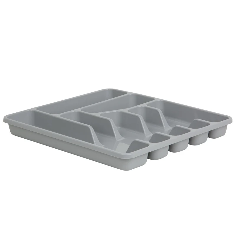 Besteckkasten 7 Fächer - grau - 41,5x36,5x4,5 cm - Besteckeinsatz für Schubladen Organizer Schubladeneinsatz Besteckbox Kunststoff Box