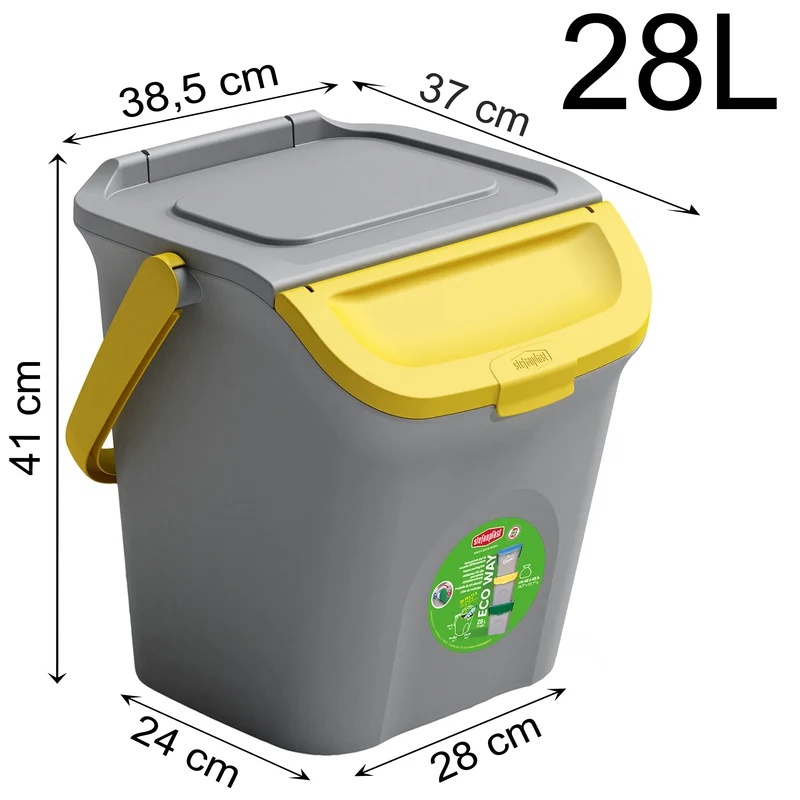 Stapelbarer Müllsortierer 28 Liter Grau mit Farbigem Faltdeckel 39x37x41 cm Mülleimer Mülltonne Mülltrennsystem Recyclingtonne verschließbarer Deckel