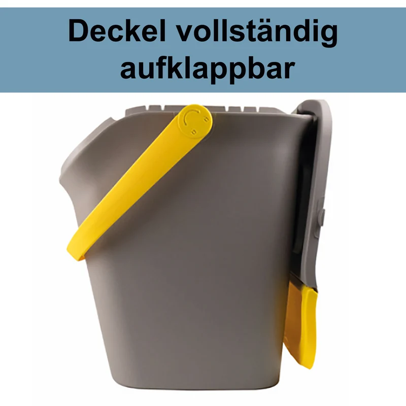 Stapelbarer Müllsortierer 28 Liter Grau mit Farbigem Faltdeckel 39x37x41 cm Mülleimer Mülltonne Mülltrennsystem Recyclingtonne verschließbarer Deckel