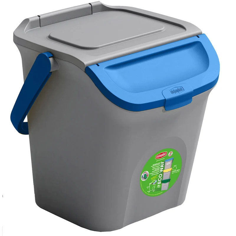 Stapelbarer Müllsortierer 28 Liter Grau mit Farbigem Faltdeckel 39x37x41 cm Mülleimer Mülltonne Mülltrennsystem Recyclingtonne verschließbarer Deckel