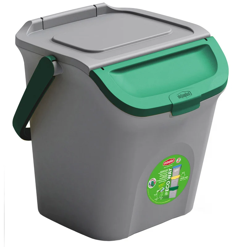 Stapelbarer Müllsortierer 28 Liter Grau mit Farbigem Faltdeckel 39x37x41 cm Mülleimer Mülltonne Mülltrennsystem Recyclingtonne verschließbarer Deckel