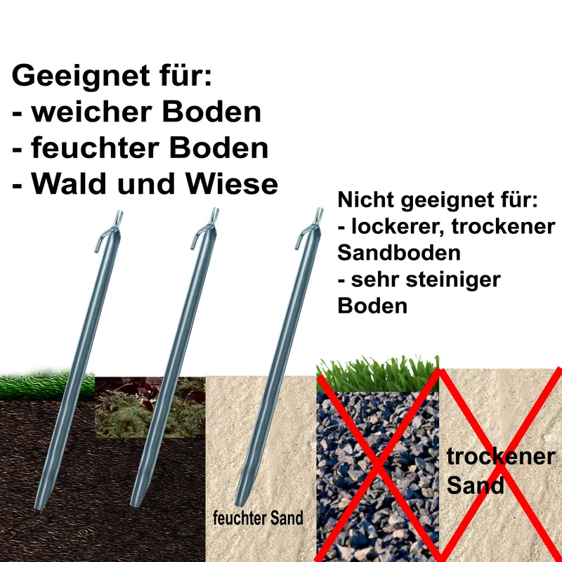 10 Stück Sturmhering 30 cm mit Haken V-Profil - Zelthering weiche feuchte Boden Zeltnagel Zeltpflock Erdspieß Camping Zubehör Outdoor Set