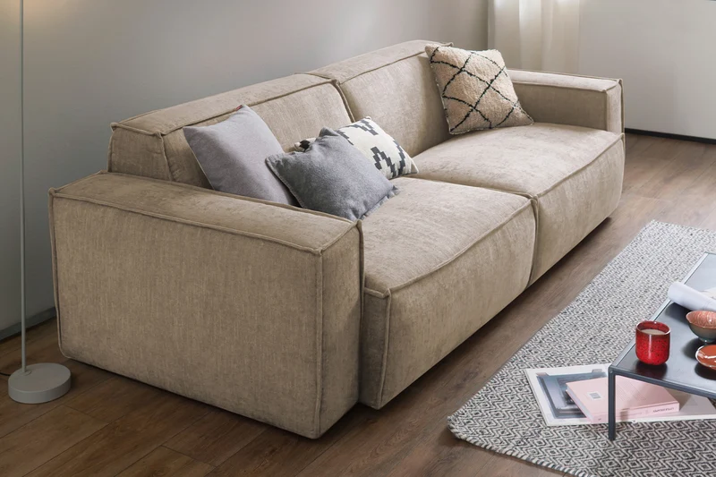 KAWOLA Sitzgruppe SAMU 3-Sitzer 2-Sitzer Chenille-Stoff taupe