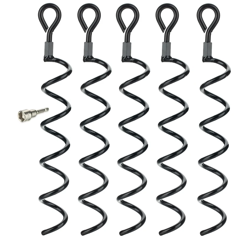 5 Stück Spiralanker 38 cm Bodenanker mit Einschraubhilfe Spirale Spiralhering Spiralbodenpfahl mit 5 Spiralen Outdoor Hund Erdanker