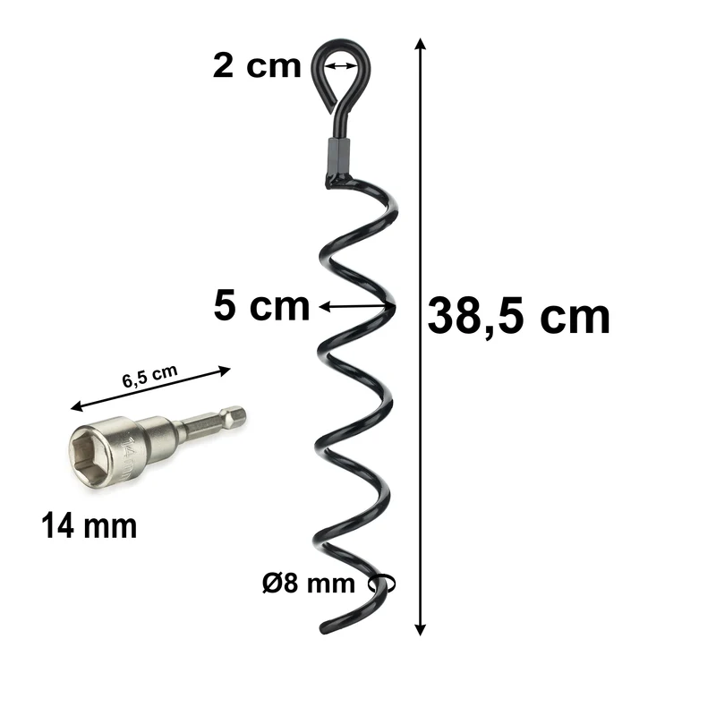 5 Stück Spiralanker 38 cm Bodenanker mit Einschraubhilfe Spirale Spiralhering Spiralbodenpfahl mit 5 Spiralen Outdoor Hund Erdanker