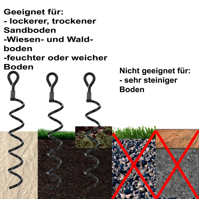 5 Stück Spiralanker 38 cm Bodenanker mit Einschraubhilfe Spirale Spiralhering Spiralbodenpfahl mit 5 Spiralen Outdoor Hund Erdanker