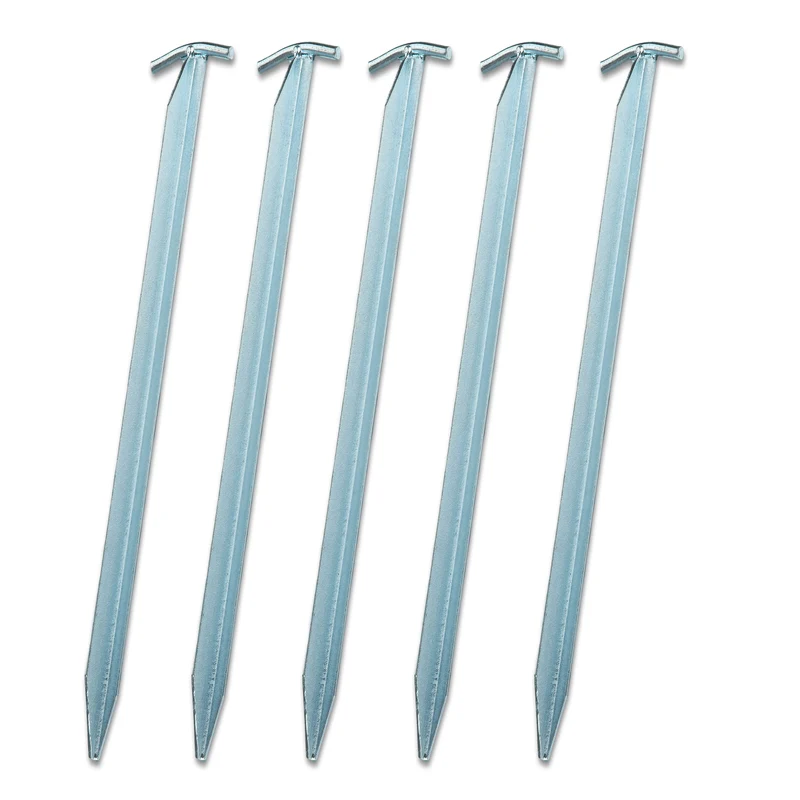 5 Stück Stahl Hering 40 cm - T-Profil - Felsnagel Zelthering harter Boden Zeltnagel Zeltpflock Erdspieß Camping Zubehör Outdoor Set