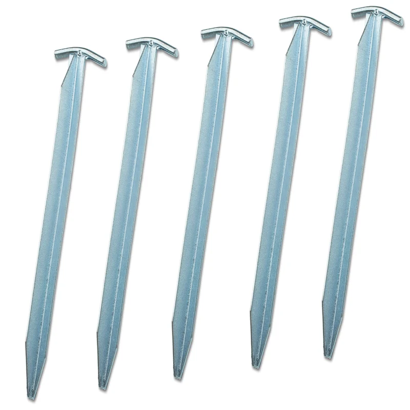 5 Stück Stahl Hering 30 cm - T-Profil - Felsnagel Zelthering harter Boden Zeltnagel Zeltpflock Erdspieß Camping Zubehör Outdoor Set
