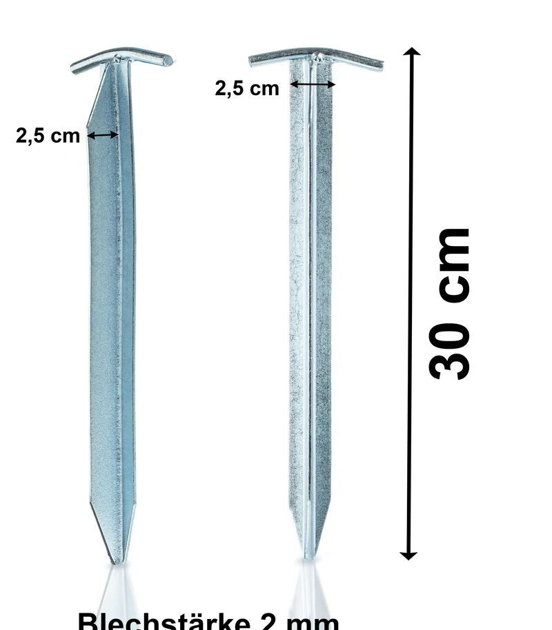 5 Stück Stahl Hering 30 cm - T-Profil - Felsnagel Zelthering harter Boden Zeltnagel Zeltpflock Erdspieß Camping Zubehör Outdoor Set