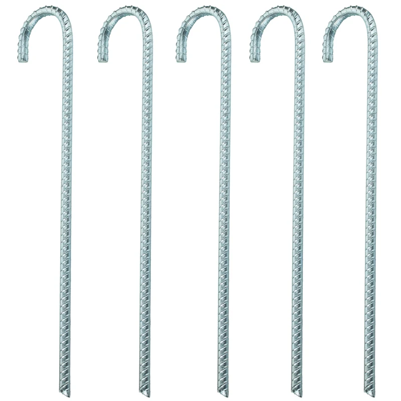 5 Stück Stahl Hering 40 cm Ø10mm - J-Profil - Zelthering weiche feuchte Boden Zeltnagel Zeltpflock Erdspieß Camping Zubehör Outdoor Set