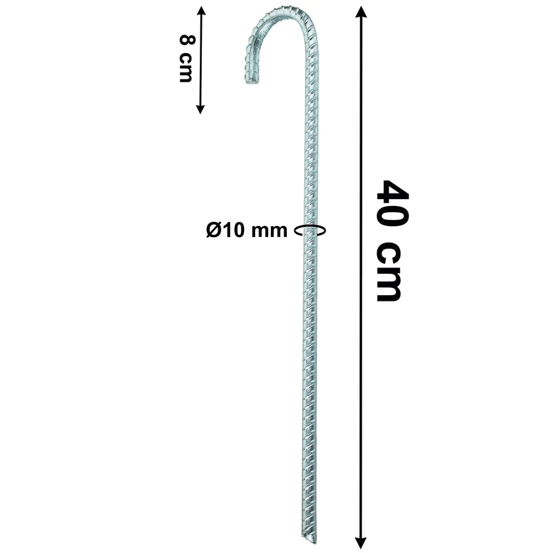 5 Stück Stahl Hering 40 cm Ø10mm - J-Profil - Zelthering weiche feuchte Boden Zeltnagel Zeltpflock Erdspieß Camping Zubehör Outdoor Set