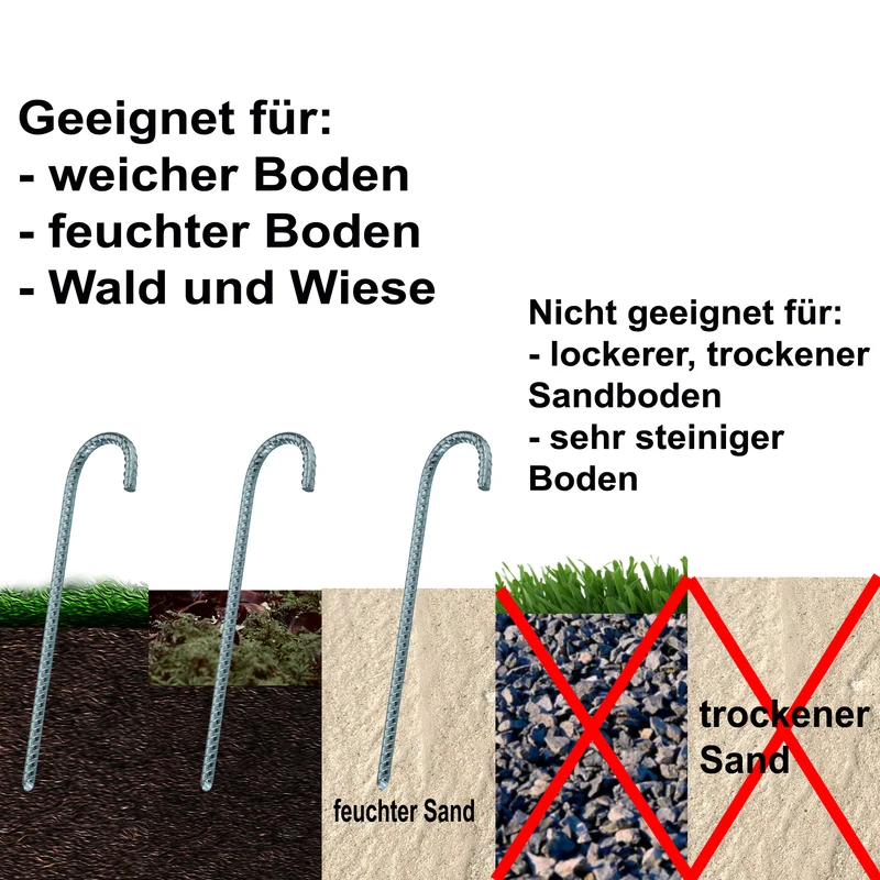 5 Stück Stahl Hering 40 cm Ø10mm - J-Profil - Zelthering weiche feuchte Boden Zeltnagel Zeltpflock Erdspieß Camping Zubehör Outdoor Set