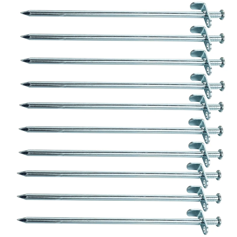 10 Stück Stahl Felsnagel 30 cm - rundes Profil Ø9mm - Hering Zelthering harter Boden Zeltnagel Zeltpflock Erdspieß Camping Zubehör Outdoor Set