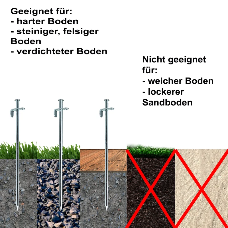 10 Stück Stahl Felsnagel 30 cm - rundes Profil Ø9mm - Hering Zelthering harter Boden Zeltnagel Zeltpflock Erdspieß Camping Zubehör Outdoor Set