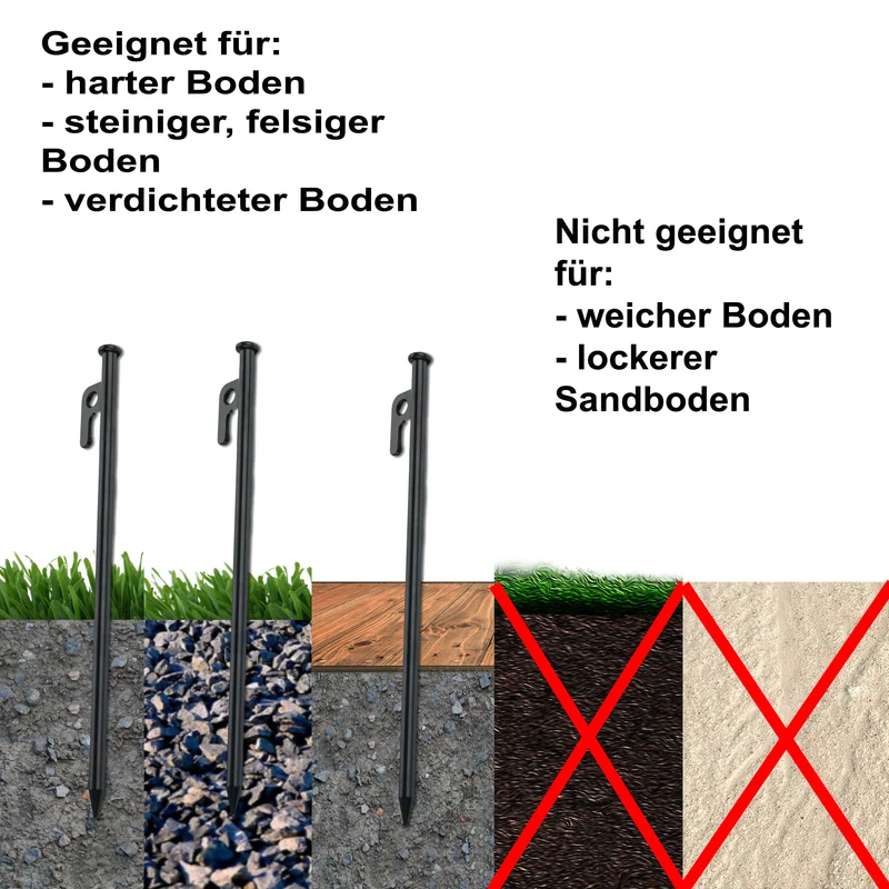 10 Stück Stahl Felsnagel 30 cm - rundes Profil Ø10mm - Schwarz Hering Zelthering harter Boden Zeltnagel Zeltpflock Erdspieß Camping Zubehör Outdoor Set