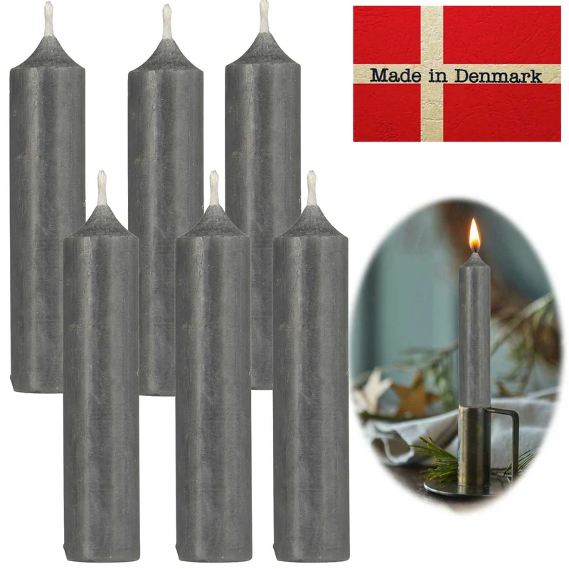 Exklusive Stabkerzen Ribe Rustik 6´er Set Grau 11x2,2cm Made in Denmark Spitzkerzen