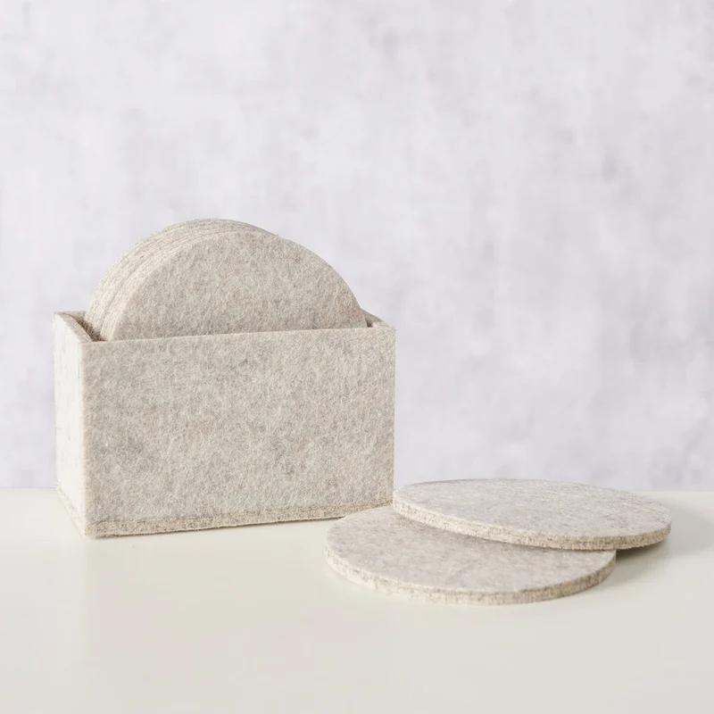 10x Filz Glasuntersetzer Beige Rund 10cm mit Box für Gläser Getränke Tassen Deko
