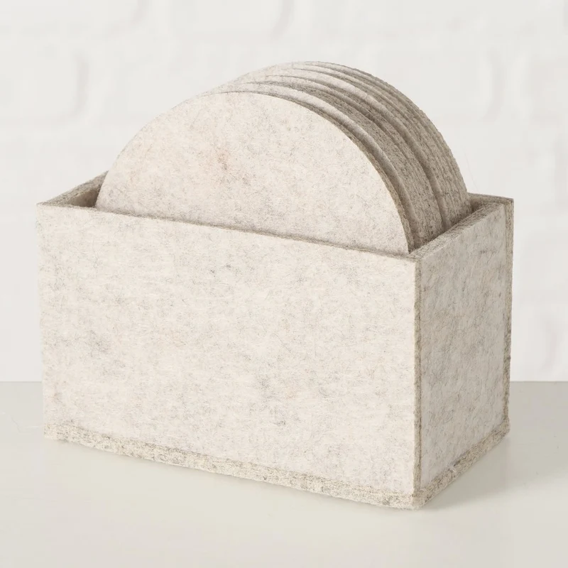 10x Filz Glasuntersetzer Beige Rund 10cm mit Box für Gläser Getränke Tassen Deko