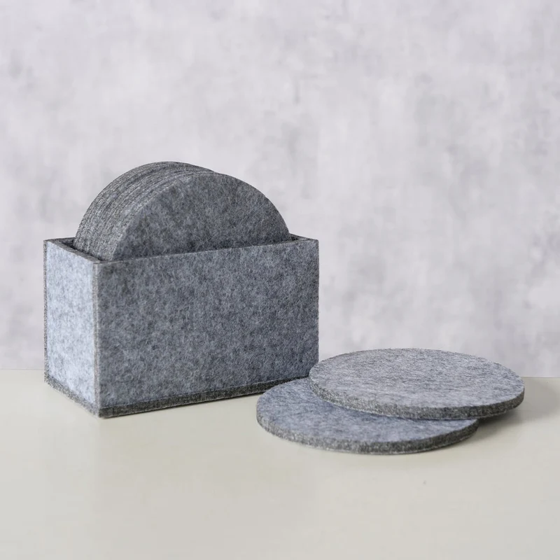 10x Filz Glasuntersetzer Grau Rund 10cm mit Box für Gläser Getränke Tassen Deko