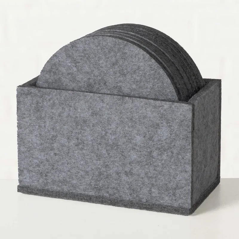 10x Filz Glasuntersetzer Grau Rund 10cm mit Box für Gläser Getränke Tassen Deko