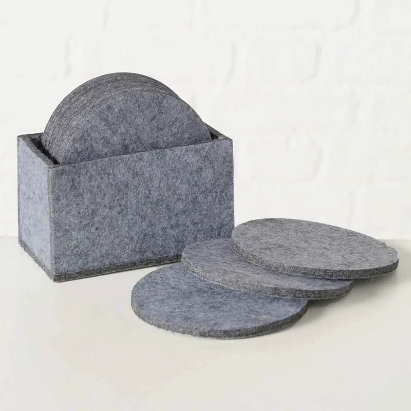 10x Filz Glasuntersetzer Grau Rund 10cm mit Box für Gläser Getränke Tassen Deko