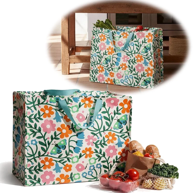 XXL Jumbo Bag Esme - bunte Blumen 55cm Recycelt Kunststoff Aufbewahrungstasche Einkaufstasche