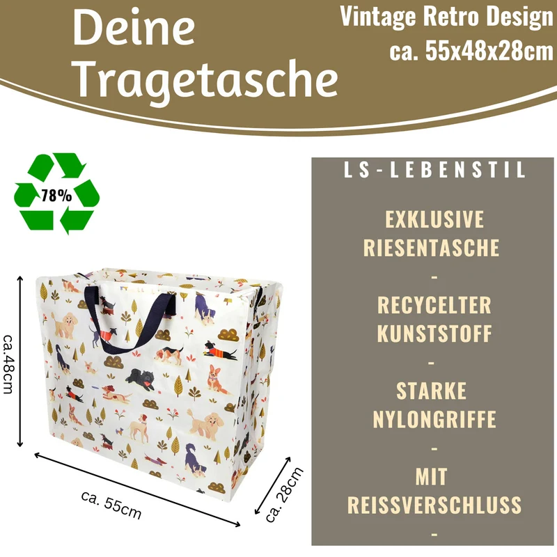 XXL Jumbo Bag Dog Park Hunde 55cm Recycelt Kunststoff Aufbewahrungstasche Einkaufstasche