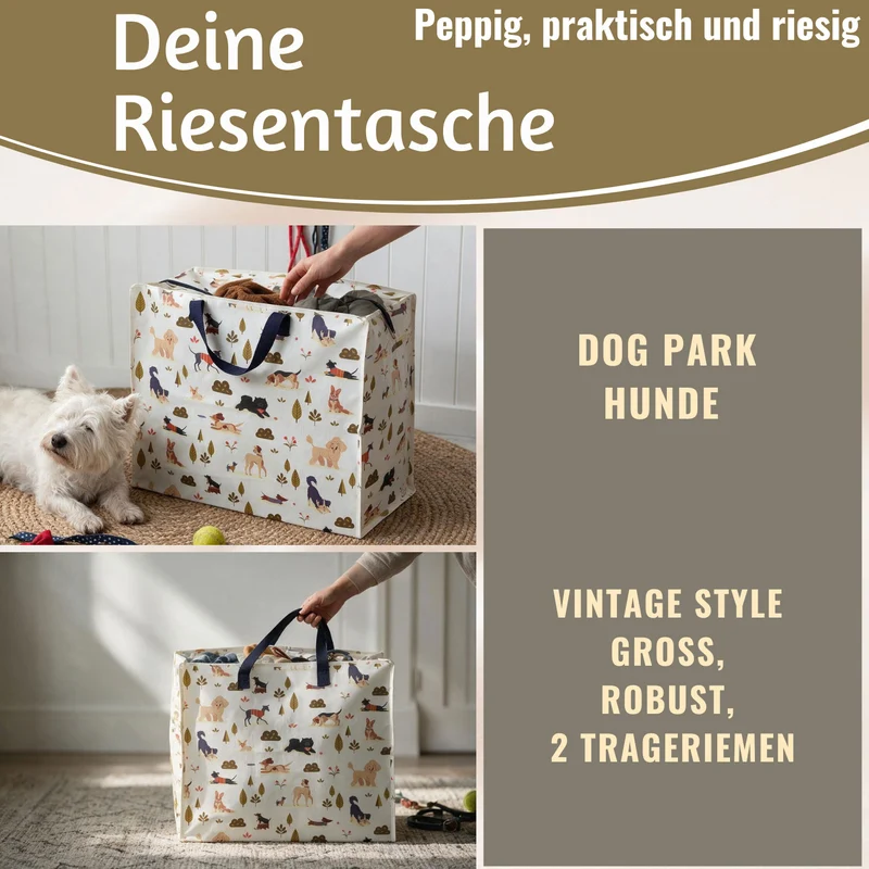 XXL Jumbo Bag Dog Park Hunde 55cm Recycelt Kunststoff Aufbewahrungstasche Einkaufstasche