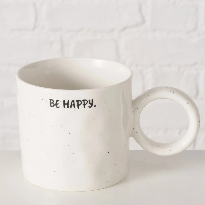XL Jumbo Kaffeebecher 420ml Spruch Be Happy Henkelbecher Kaffeetasse