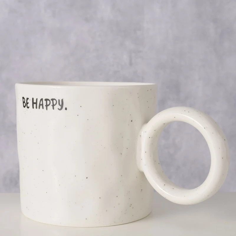 XL Jumbo Kaffeebecher 420ml Spruch Be Happy Henkelbecher Kaffeetasse