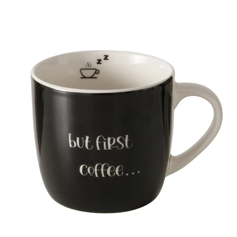 XL Jumbo Kaffeebecher 420ml but first Coffee Schwarz Henkelbecher Kaffeetasse