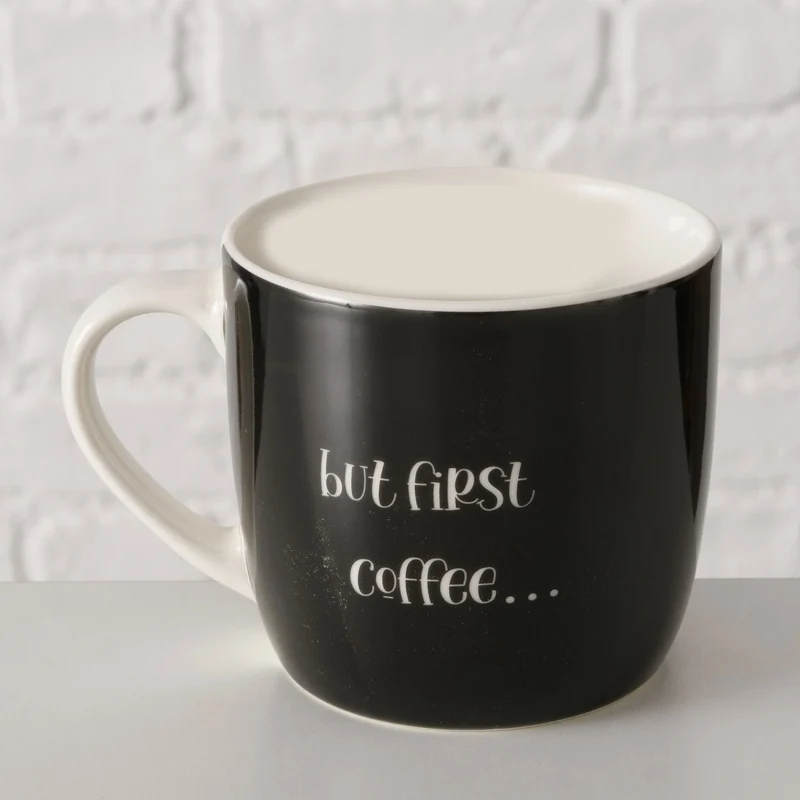 XL Jumbo Kaffeebecher 420ml but first Coffee Schwarz Henkelbecher Kaffeetasse