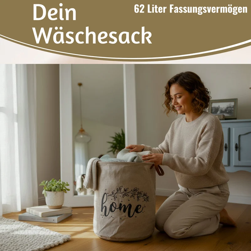 Wäschesack Wäschekorb Vintage Home 62L Faltbar Wäschesammler Wäschetruhe