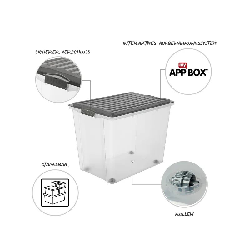Stapelbox mit Rollen DIN A3, 70 l COMPACT
