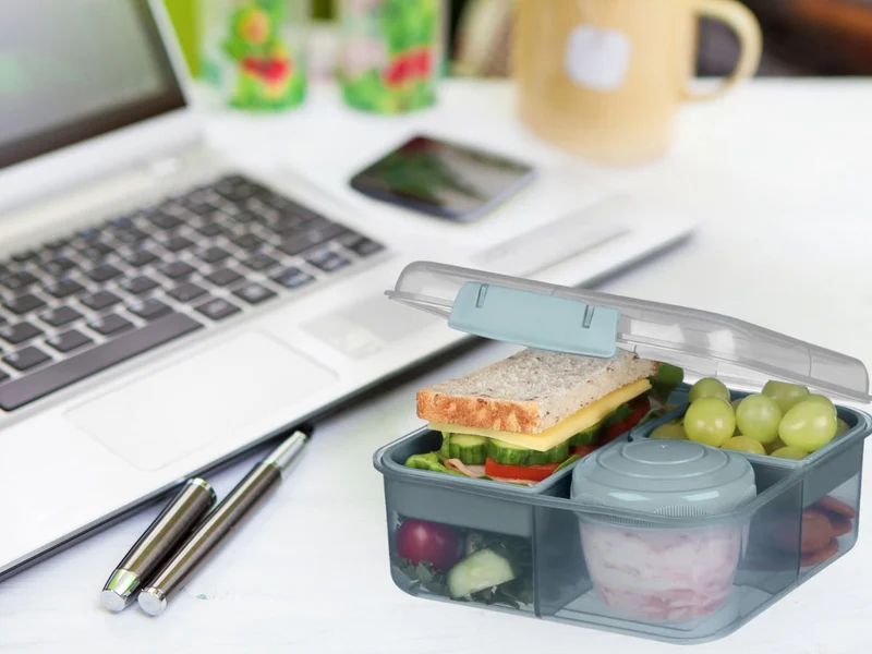 Bento Box Lunchbox Kunststoff Blau 3 Fächer 2 Ebenen Frühstücksbox Brotdose