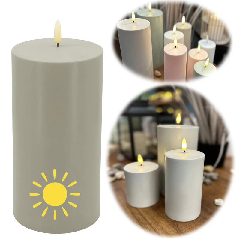 Solar Outdoor LED 3D Stumpenkerze 20x7,5cm Sand Timer Kunststoff flackernde Kerze