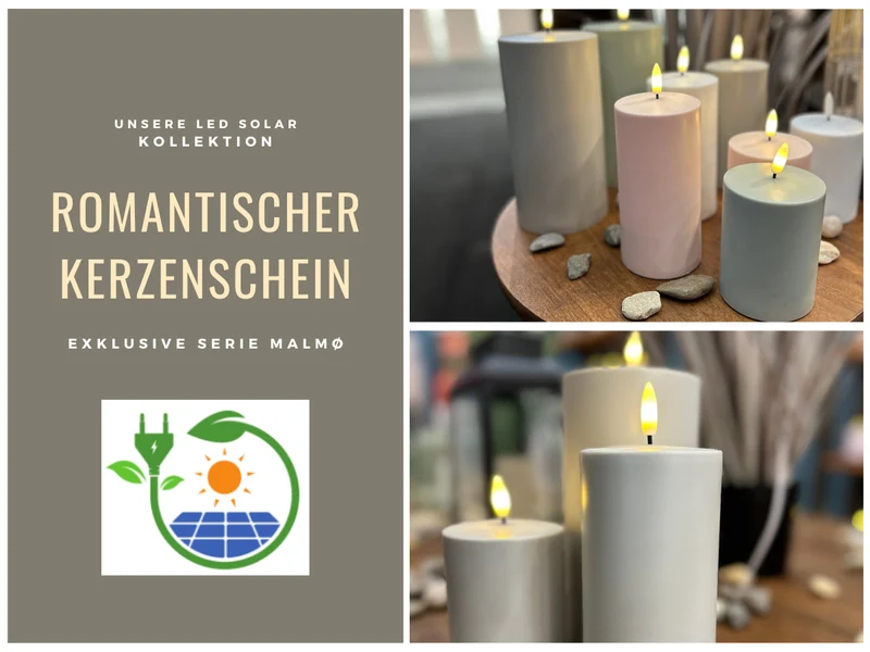 Solar Outdoor LED 3D Stumpenkerze 20x7,5cm Sand Timer Kunststoff flackernde Kerze
