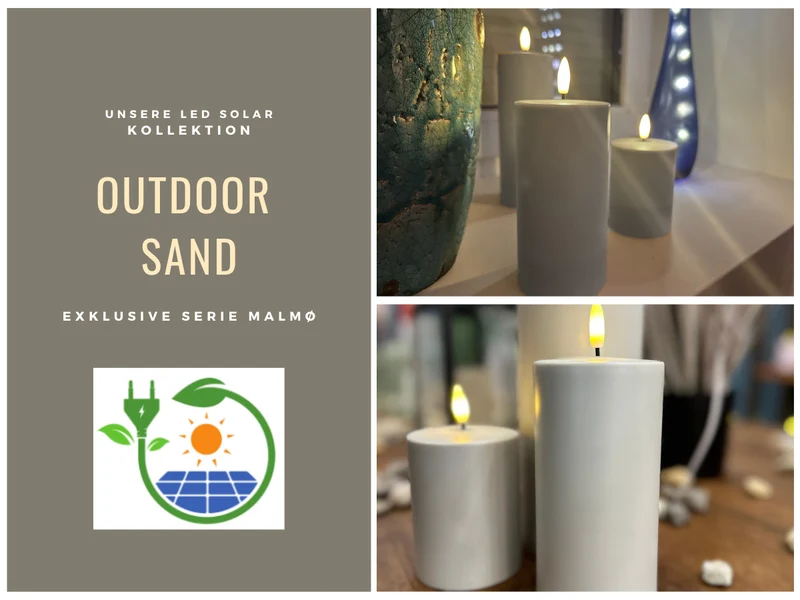 Solar Outdoor LED 3D Stumpenkerze 20x7,5cm Sand Timer Kunststoff flackernde Kerze