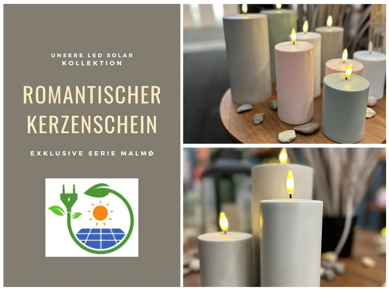 Solar Outdoor LED 3D Stumpenkerze 20x7,5cm Grün Timer Kunststoff flackernde Kerze