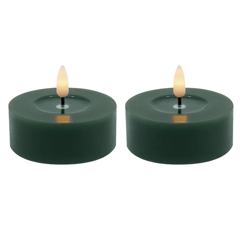 2x XL LED 3D Teelichter Ribe Grün 6,8cm Echtwachs Spiegel flackernde flammenlose Kerze