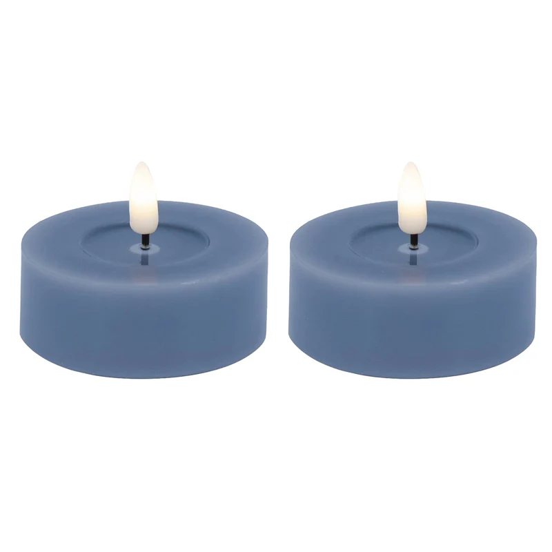 2x XL LED 3D Teelichter Ribe Blau 6,8cm Echtwachs Spiegel flackernde flammenlose Kerze