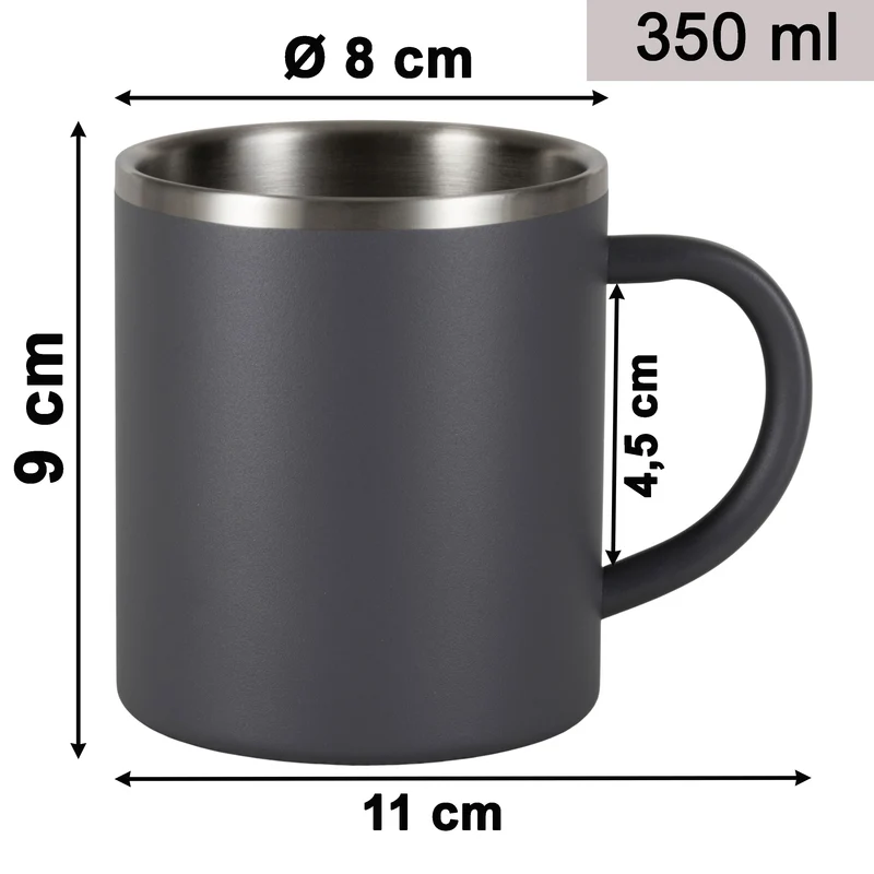 Edelstahl Thermo Tasse 350 ml - doppelwandig - Isolierbecher mit Henkel ohne Deckel Edelstahltasse Thermotasse Thermobecher Kaffeebecher Kaffeetasse Becher Kaffee