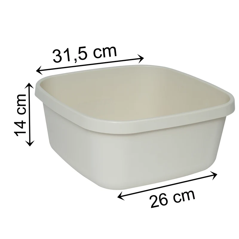 Schüssel 9 Liter - quadratisch- 31x31x14cm - beige - Waschschüssel Spülschüssel Wasserschüssel Lebensmittelecht - Kunststoff Spüle Waschbecken Wanne Box - Camping Abwaschschüssel Plastikschüssel