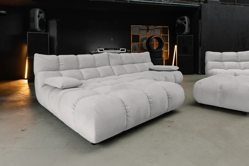 KAWOLA Sitzgruppe VIVIEN Ecksofa Drehsessel Hockerbank Velvet silber